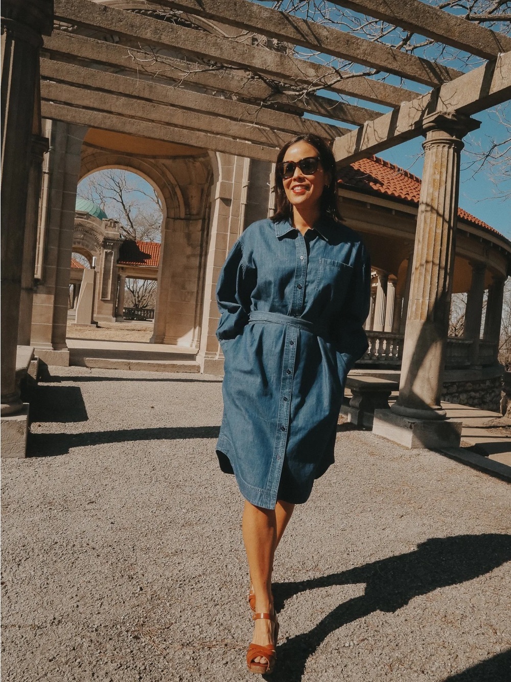 Mersea Denim Puff Sleeve Belted Dress Size M NWOT